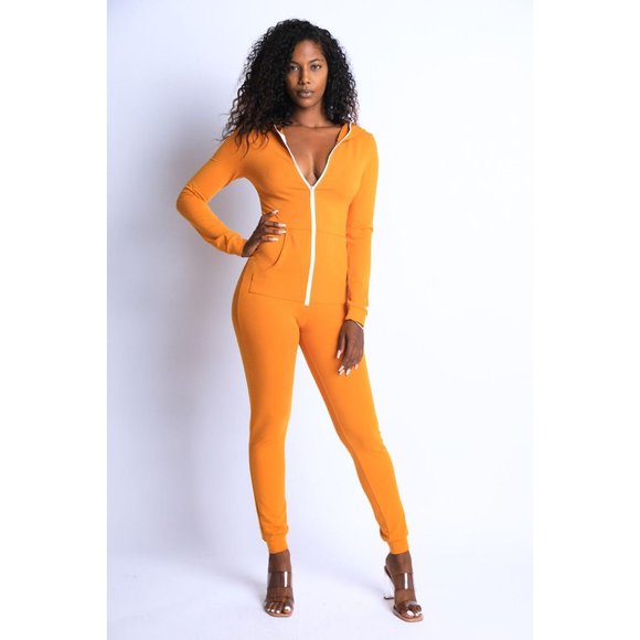 Women Zip Up Jumpsuit Romper Hoodie Lounge Long Sleeve One-piece Bodysuit Cuffed - Picture 2 of 7